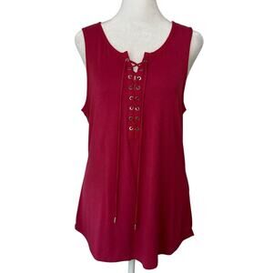 White House Black Market berry red lace-front sleeveless top size L